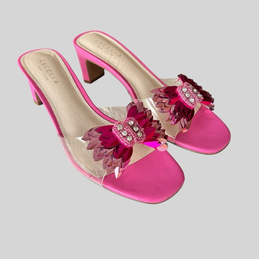 CECELIA NEW YORK Hot Pink Embellished Slide Sandals